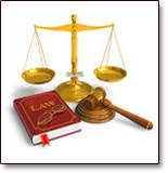 Website Terms of Use. Image of scale, law book, and gavel.