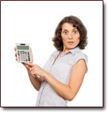 Chapter 7 means test can be very confusing without a knowledgable lawyer. Image of woman holding a calculator with a questioned look